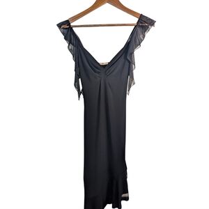 VINTAGE Y2K Forever 21 Mesh Flutter Sleeves Asymmetrical Little Black Dress